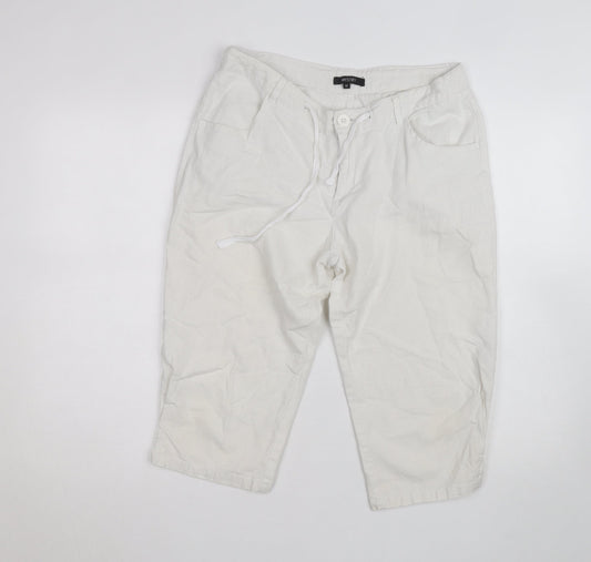 Mystify Women’s White Linen Chino Shorts Size 12 Drawstring Casual