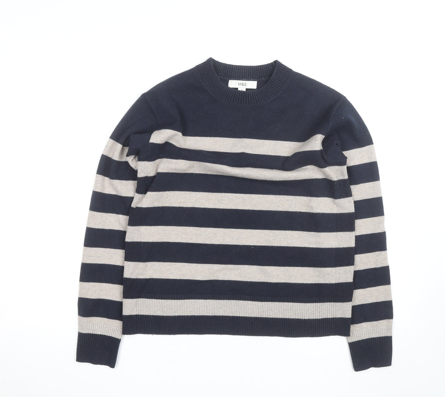 Marks and Spencer Mens Blue Striped Cotton Cashmere Jumper S