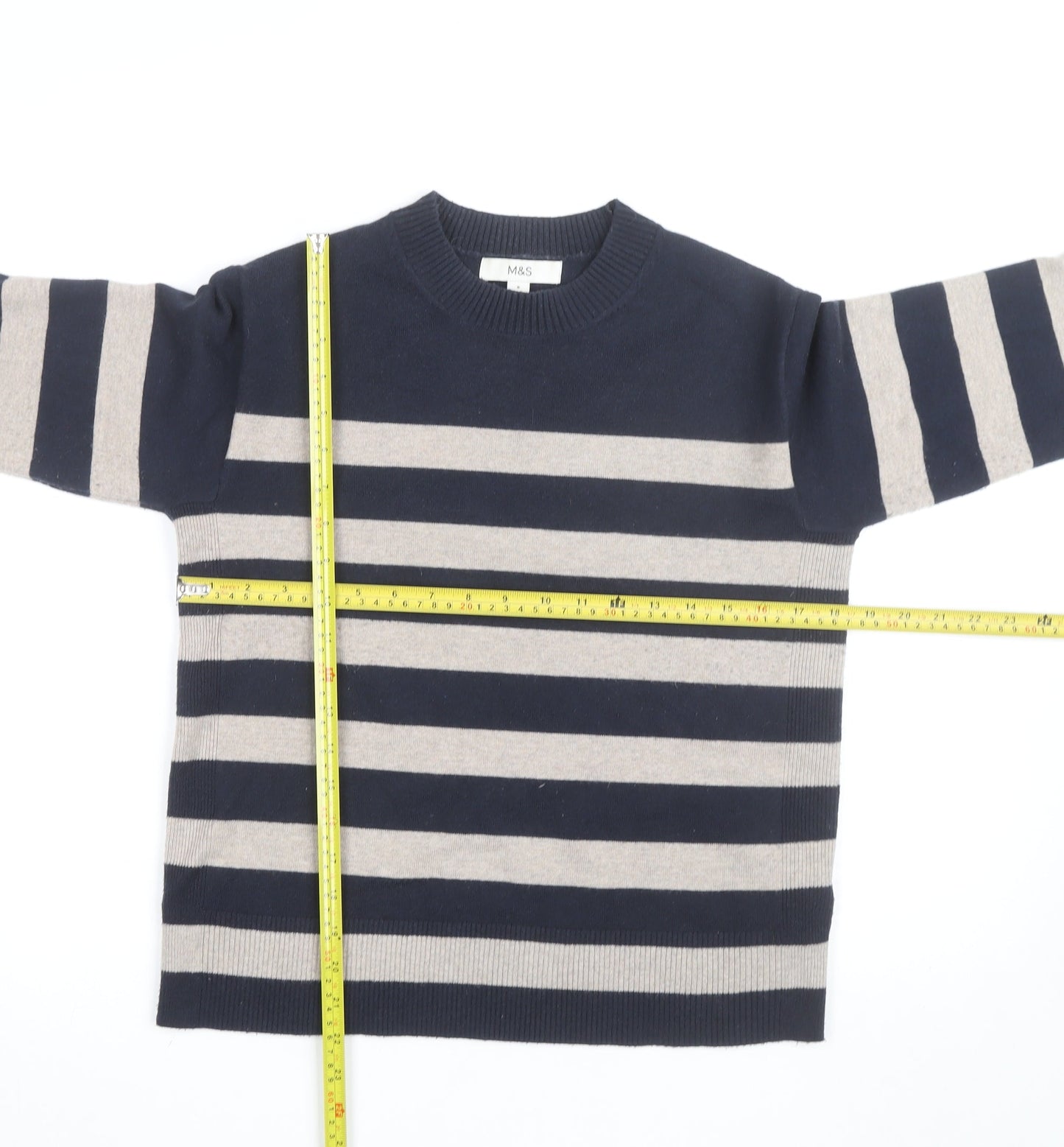 Marks and Spencer Mens Blue Striped Cotton Cashmere Jumper S