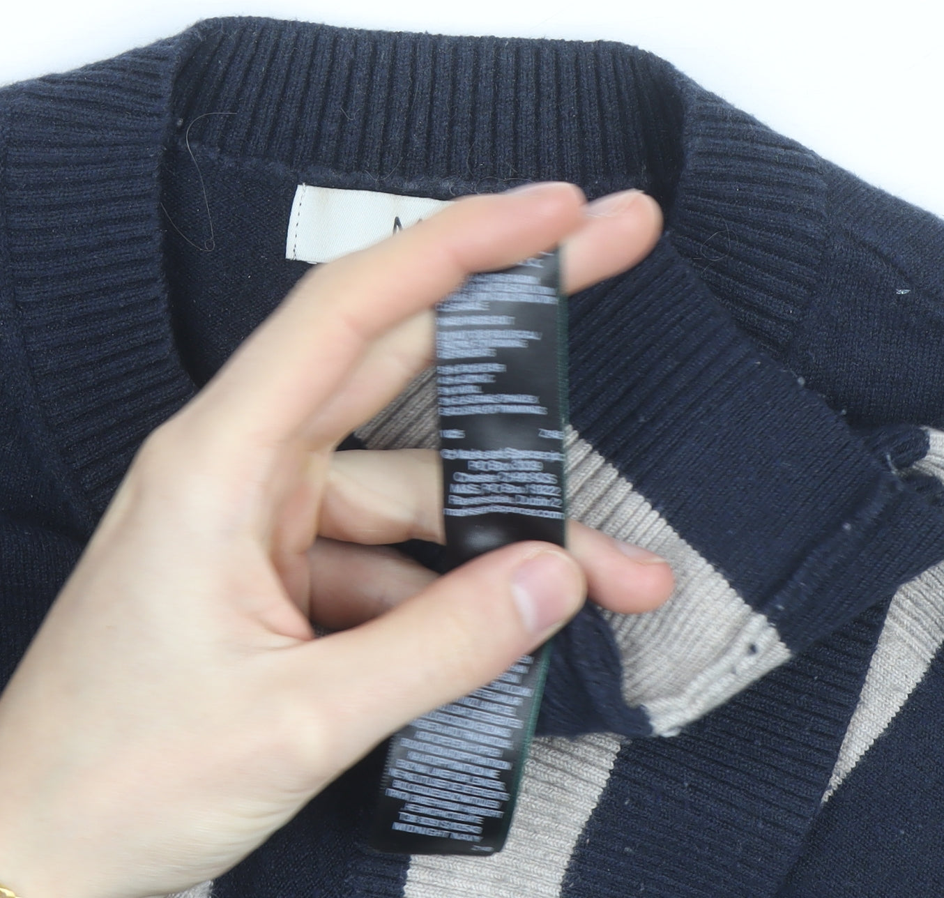 Marks and Spencer Mens Blue Striped Cotton Cashmere Jumper S