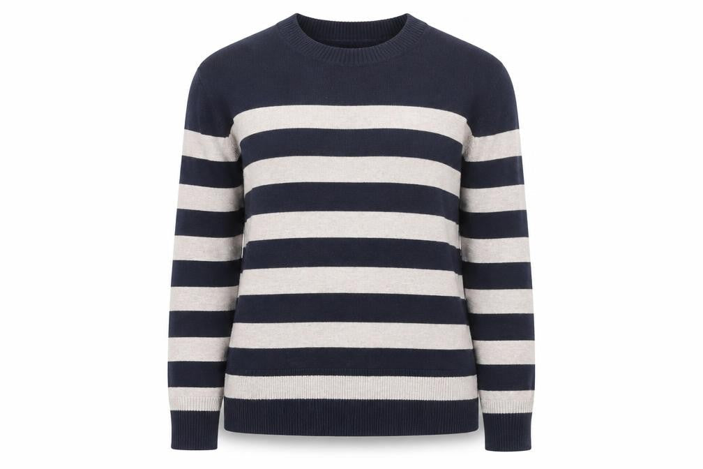 Marks & Spencer Women Navy Beige Striped Crew Neck Jumper Size S