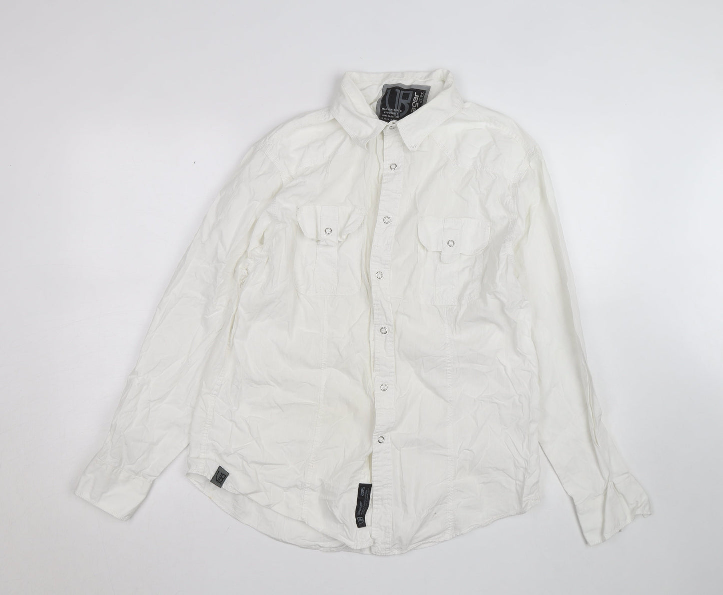 Voyager 2025 Men's White Long Sleeve Cotton Button-Up Shirt Size L
