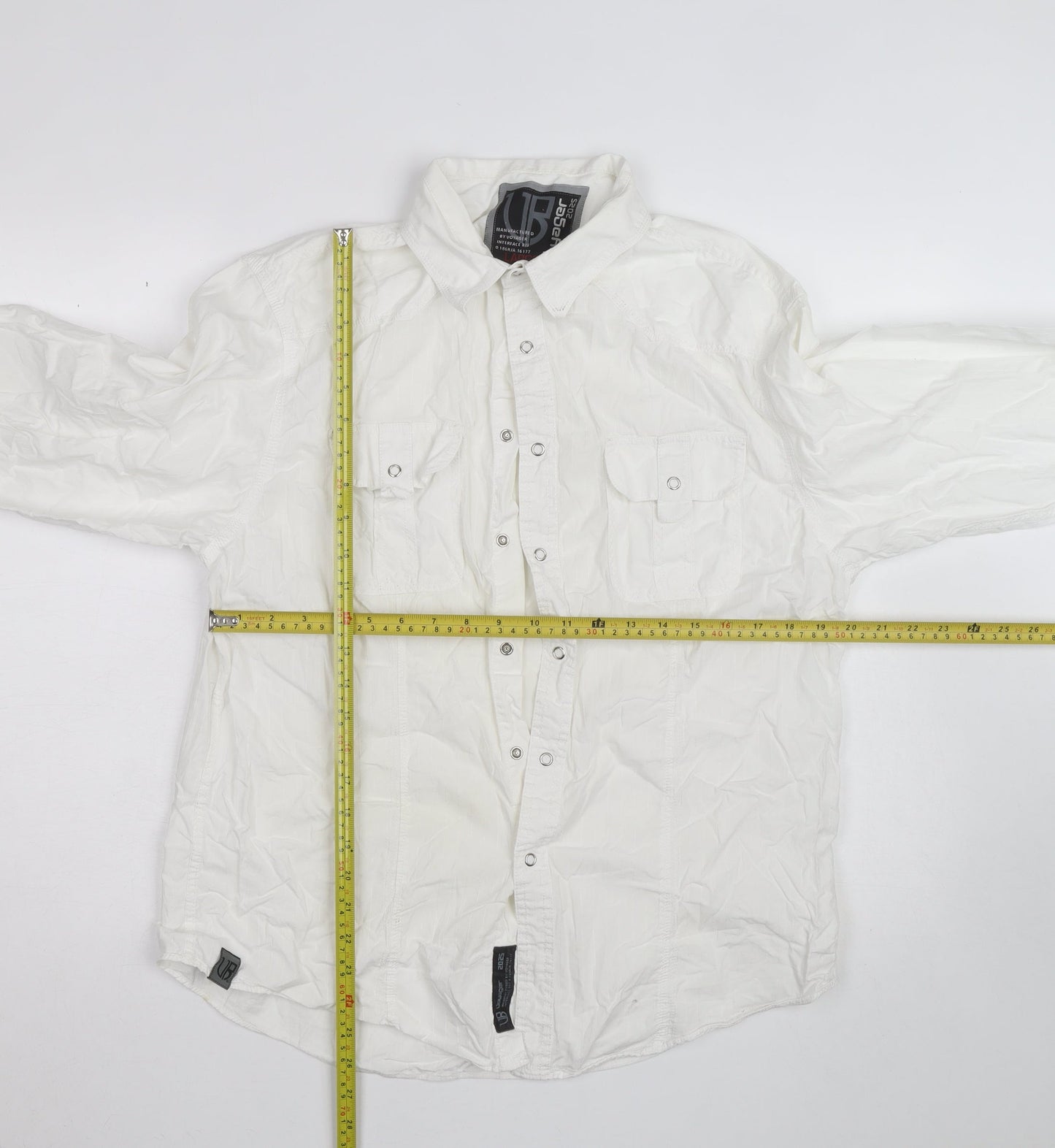 Voyager 2025 Men's White Long Sleeve Cotton Button-Up Shirt Size L