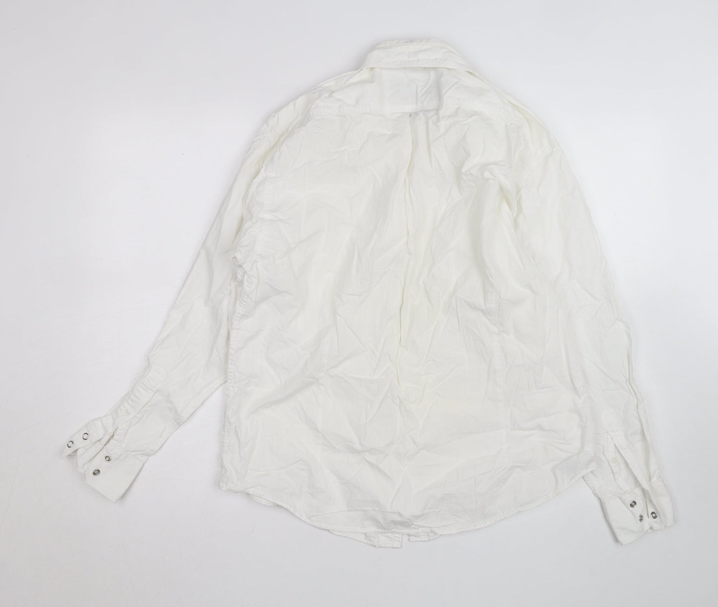 Voyager 2025 Men's White Long Sleeve Cotton Button-Up Shirt Size L
