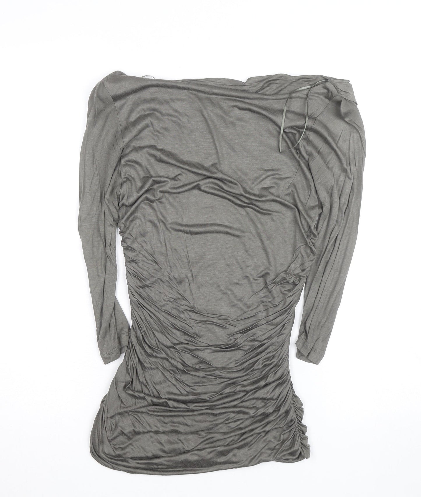 H&M Women’s Grey Ruched Bodycon Dress Size 8 3/4 Sleeve Pullover