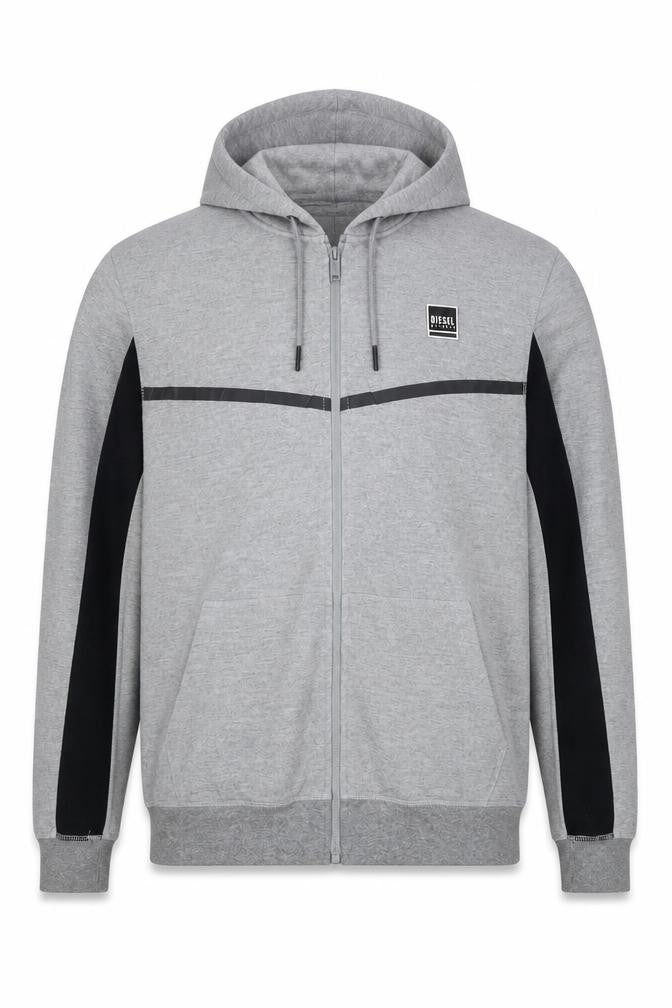 Diesel Men's Grey Full Zip Hooded Sweatshirt Size L Logo Hoodie
