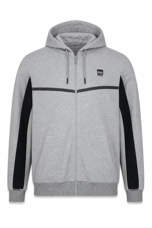 Diesel Men's Grey Full Zip Hooded Sweatshirt Size L Logo Hoodie