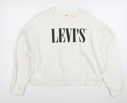 Levi's Womens White Cotton Logo Pullover Sweatshirt Size S