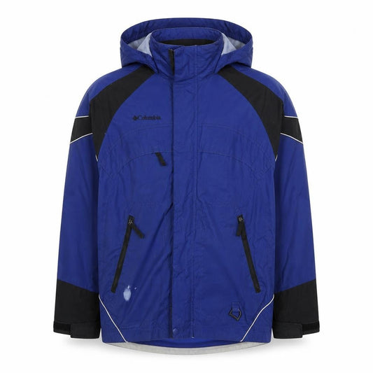 Front view of Columbia boys’ blue hooded waterproof parka jacket 14-16 years