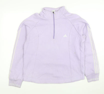 Additional front view of Adidas Women Lilac 1/4 Zip Pullover Sweatshirt, size 18, Cotton Blend