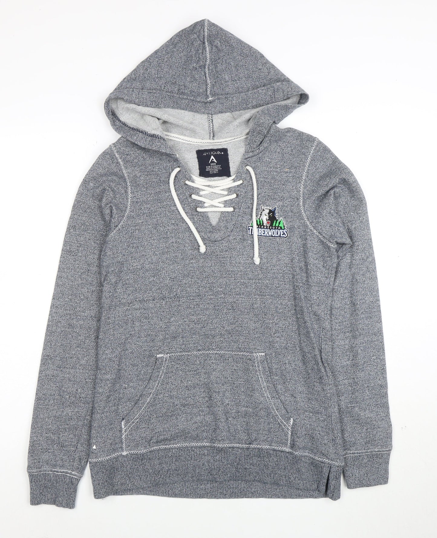 Antigua Men Grey Lace Up Hoodie Minnesota Timberwolves Size S Cotton