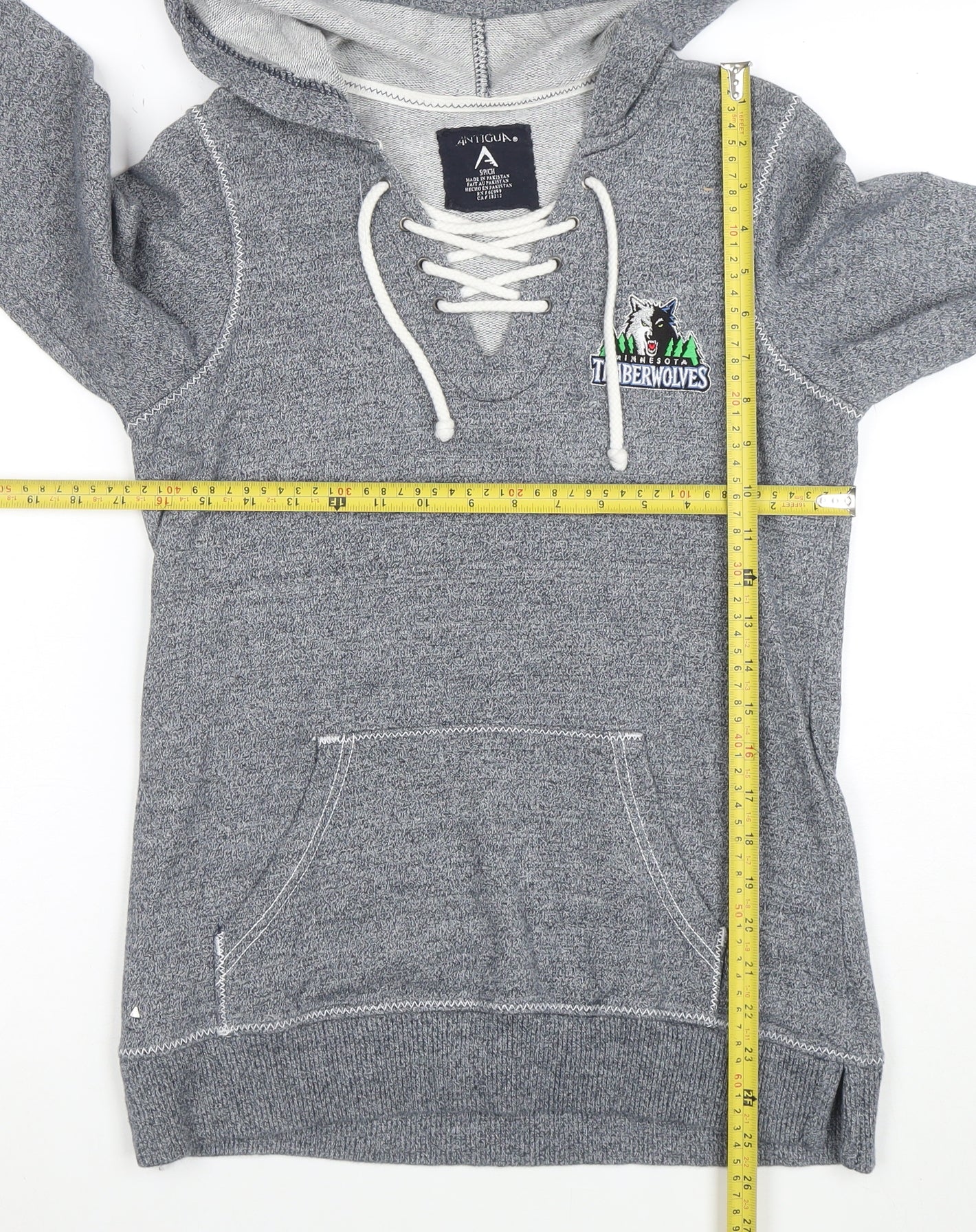 Antigua Men Grey Lace Up Hoodie Minnesota Timberwolves Size S Cotton