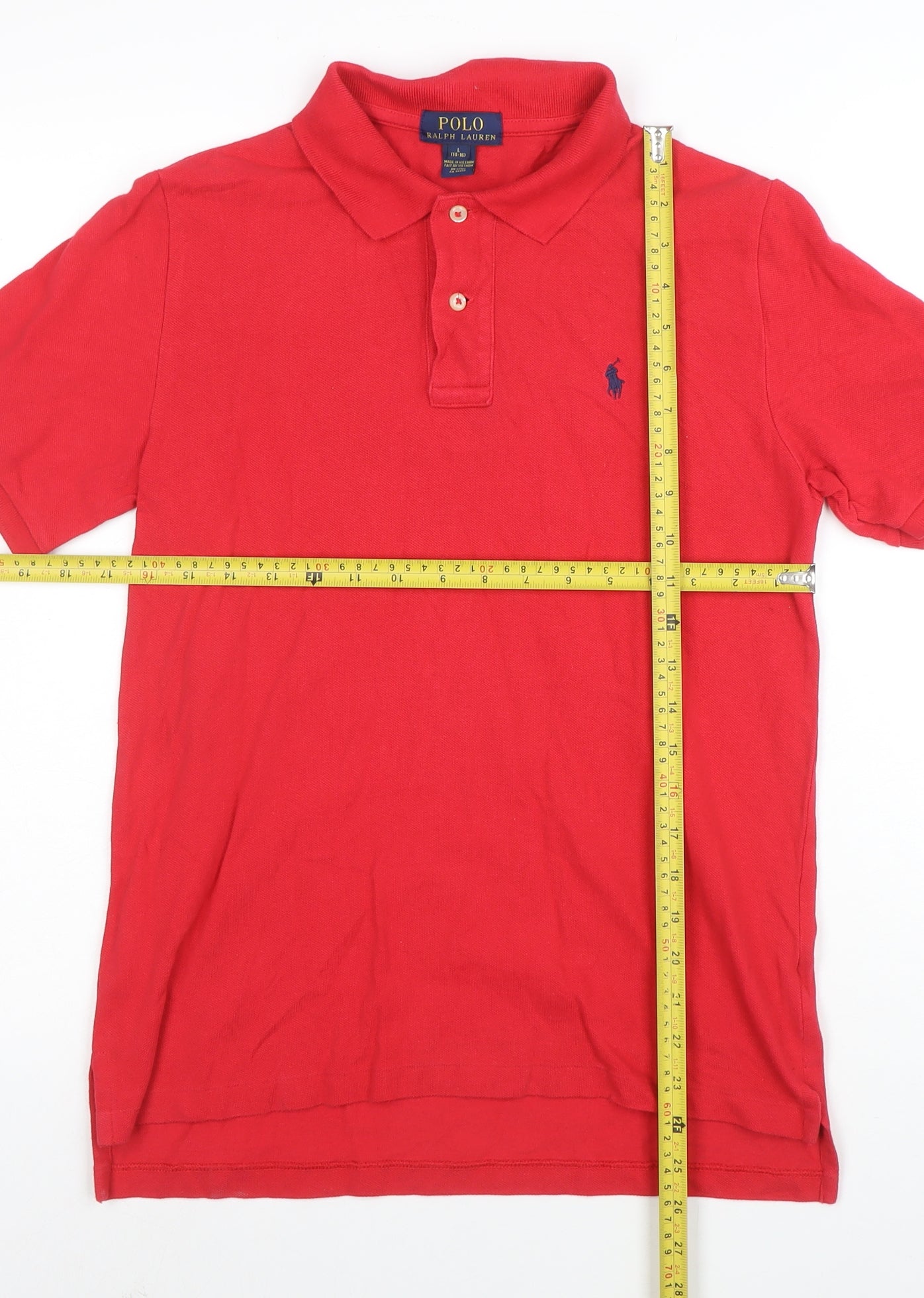 Ralph Lauren Women Red Cotton Polo Shirt Size L Short Sleeve Classic Fit