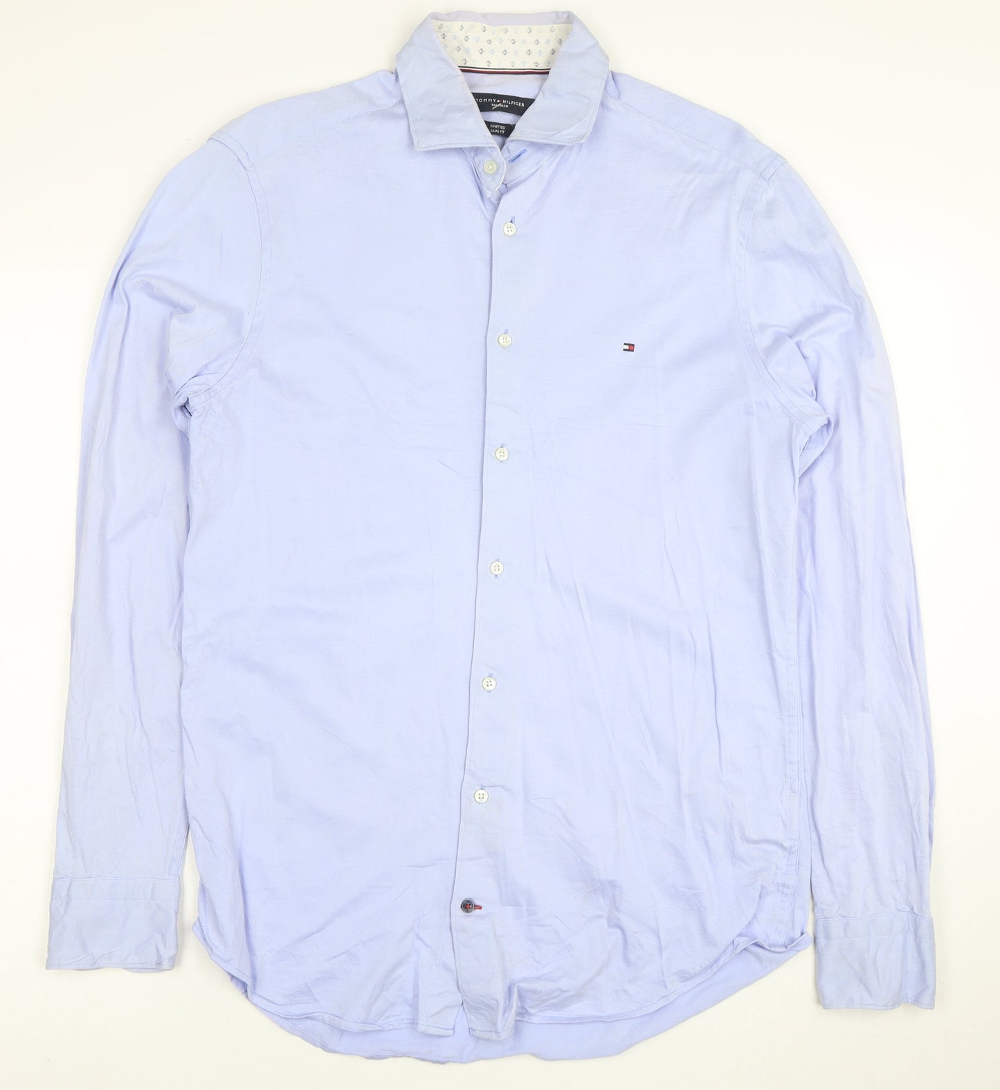Tommy Hilfiger Men's Blue Slim Fit Cotton Button-Up Shirt 15.5