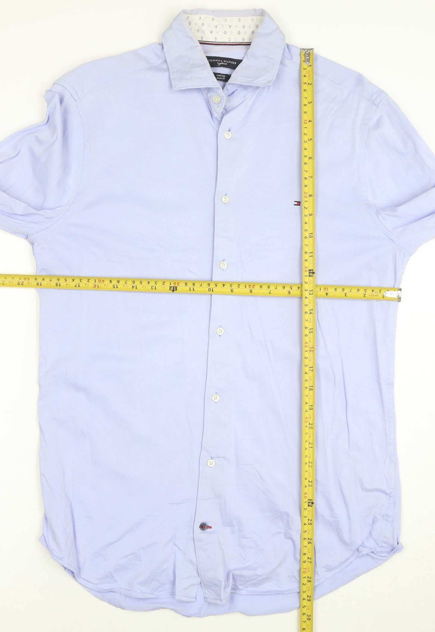 Tommy Hilfiger Men's Blue Slim Fit Cotton Button-Up Shirt 15.5