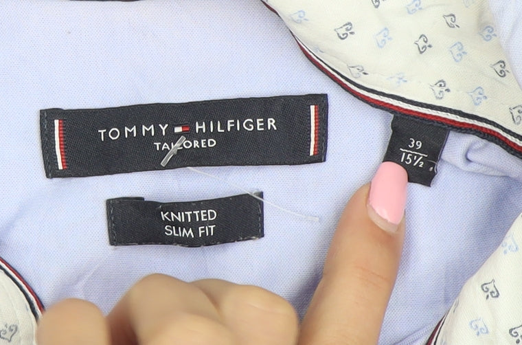 Tommy Hilfiger Men's Blue Slim Fit Cotton Button-Up Shirt 15.5