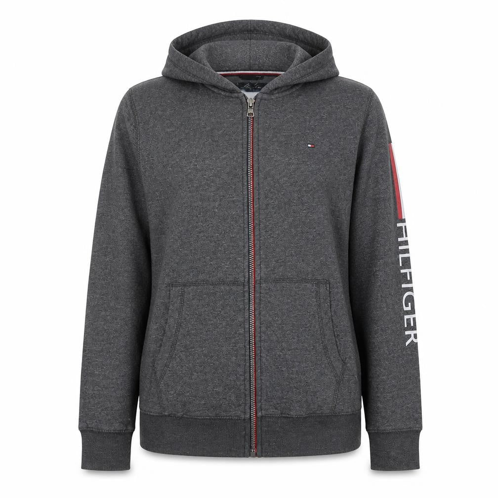 Tommy Hilfiger Women Grey Full Zip Hoodie Size 16 Classic Fit