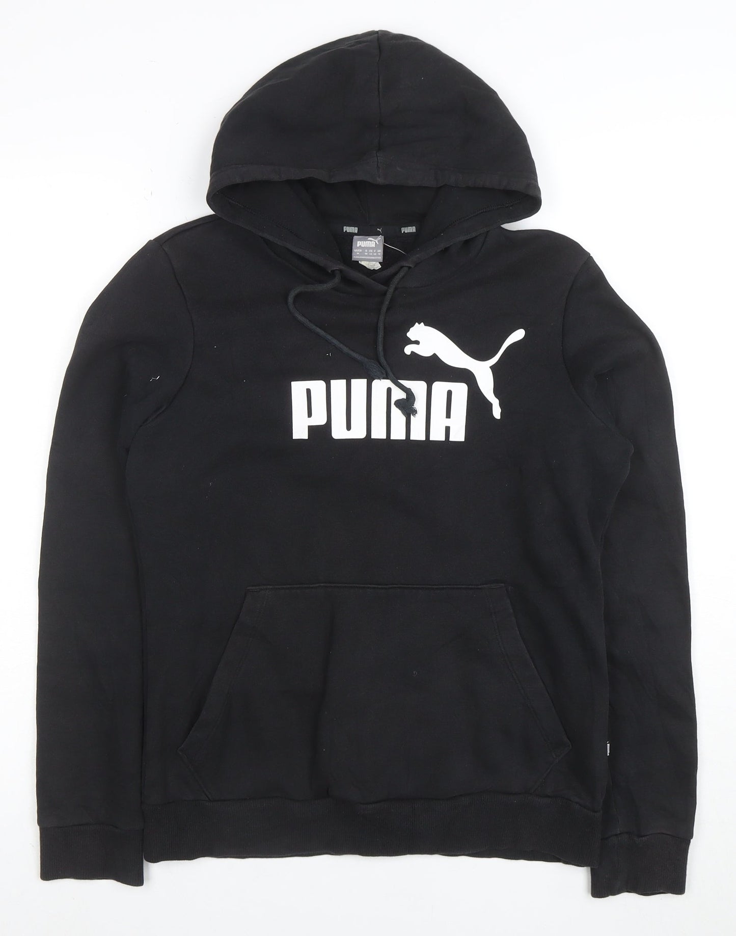 Puma Women's Black Medium Pullover Hoodie Cotton Blend Logo Sweatshirt