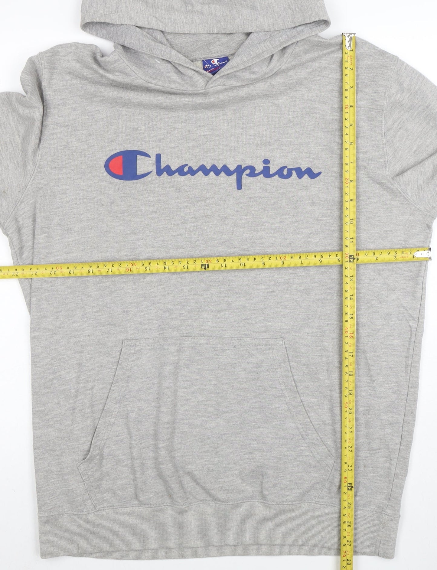 Champion Men's Grey Pullover Hoodie Large Graphic Logo Sports Style