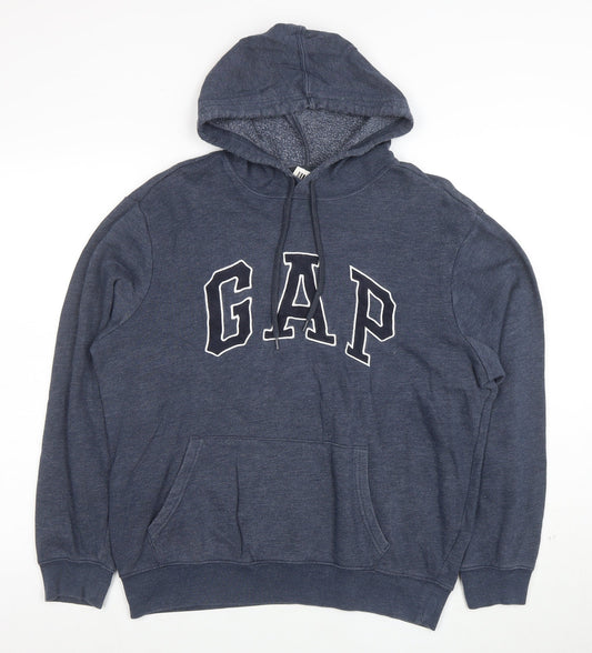 Preloved GAP Men’s Blue Pullover Logo Hoodie M Fleece Regular Fit - Front