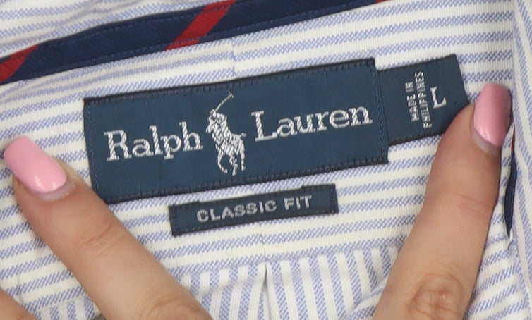 Ralph Lauren Men’s Blue Striped Classic Fit Long Sleeve Shirt L
