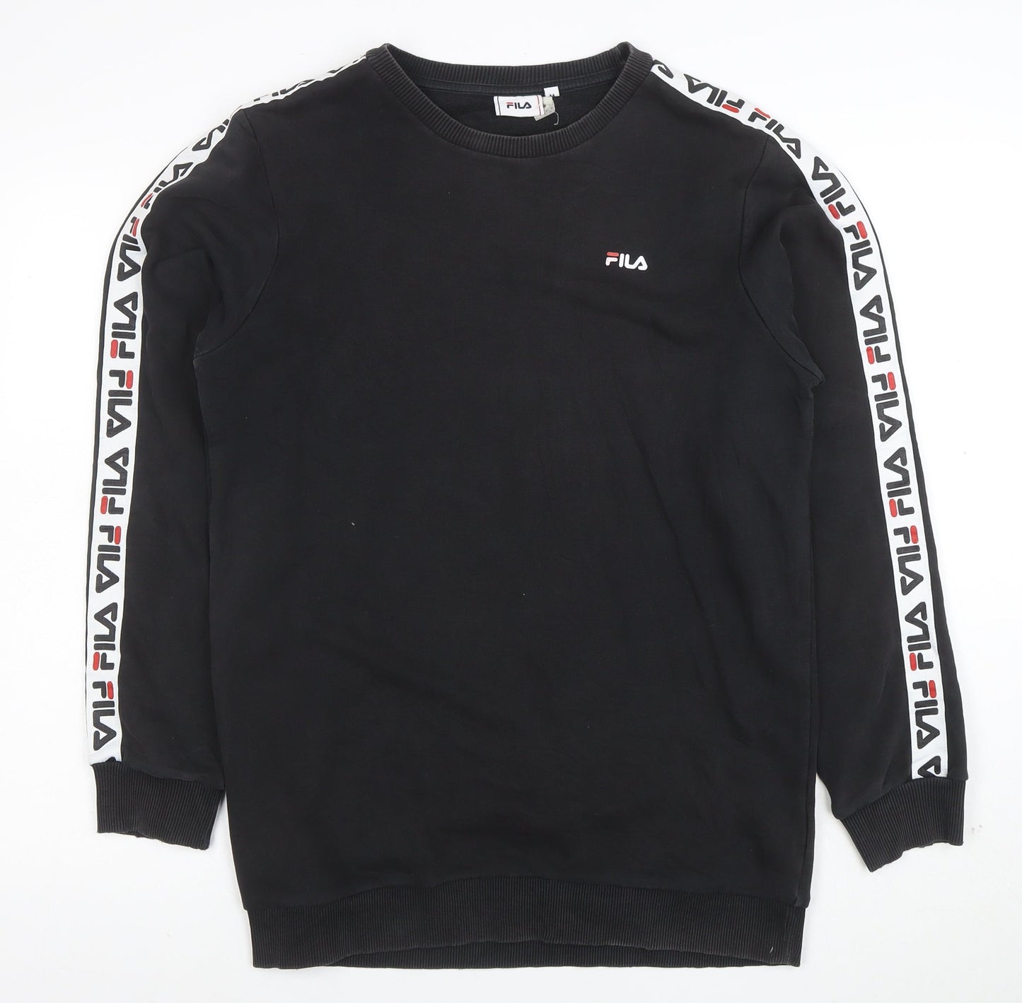FILA Mens Black Logo Tape Crew Neck Sweatshirt Size M