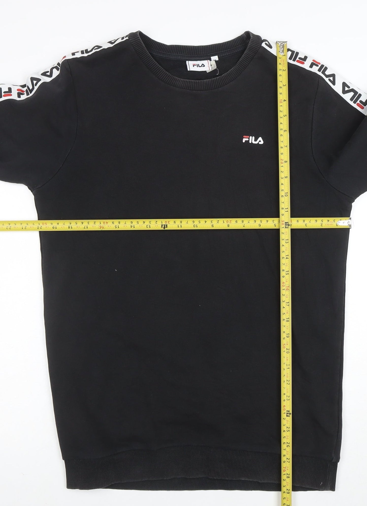 FILA Mens Black Logo Tape Crew Neck Sweatshirt Size M