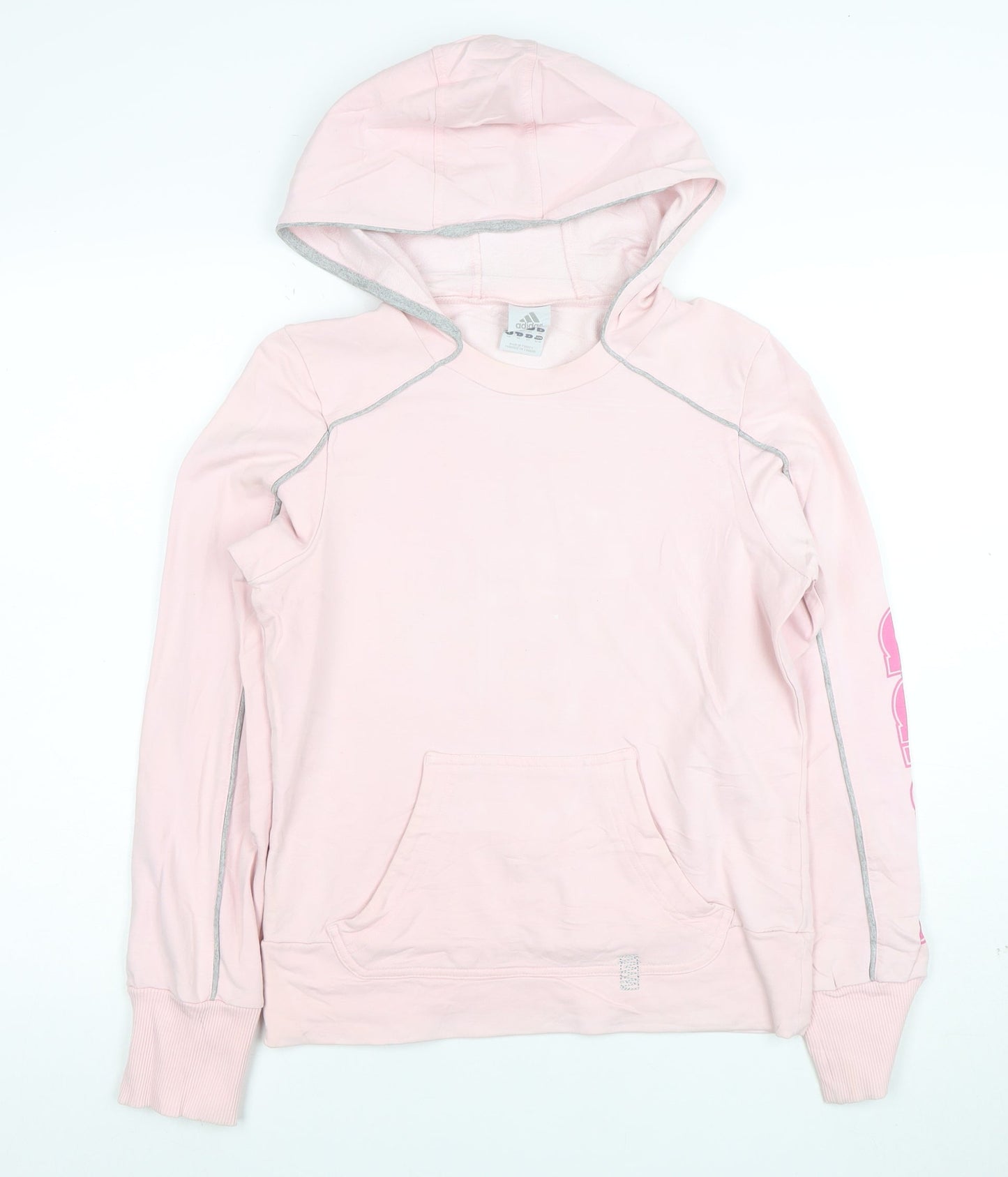 Adidas Women Pink Pullover Hoodie Size 14 Cotton Blend Logo Sleeve