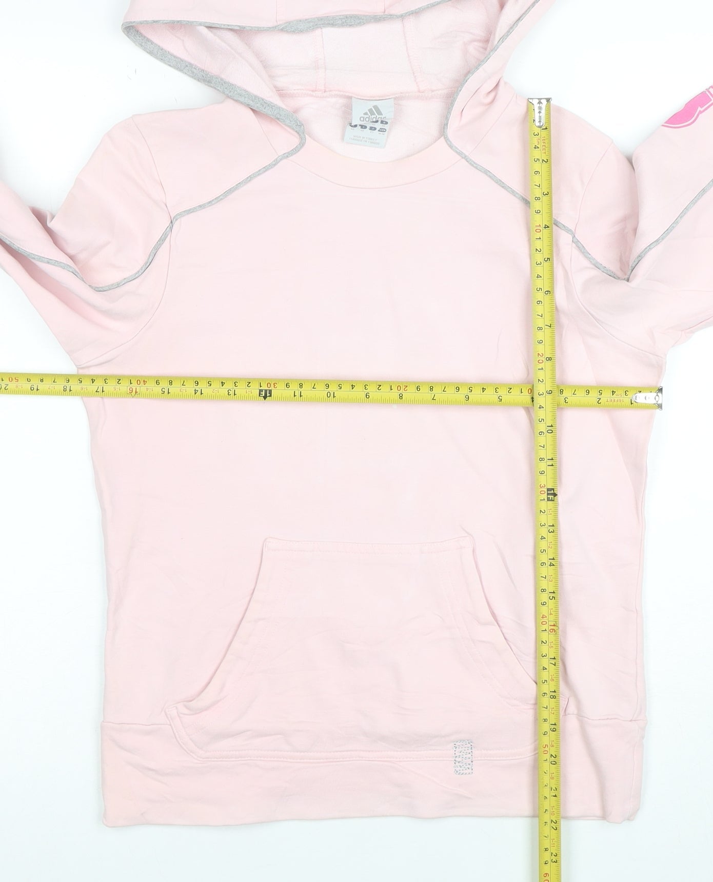 Adidas Women Pink Pullover Hoodie Size 14 Cotton Blend Logo Sleeve
