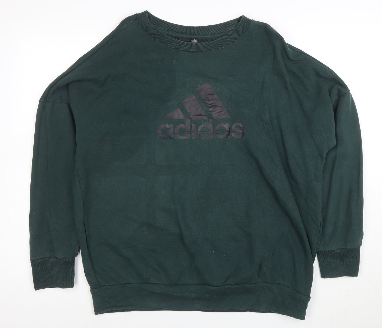 Adidas Womens Green Cotton Pullover Sweatshirt Size L Casual Logo