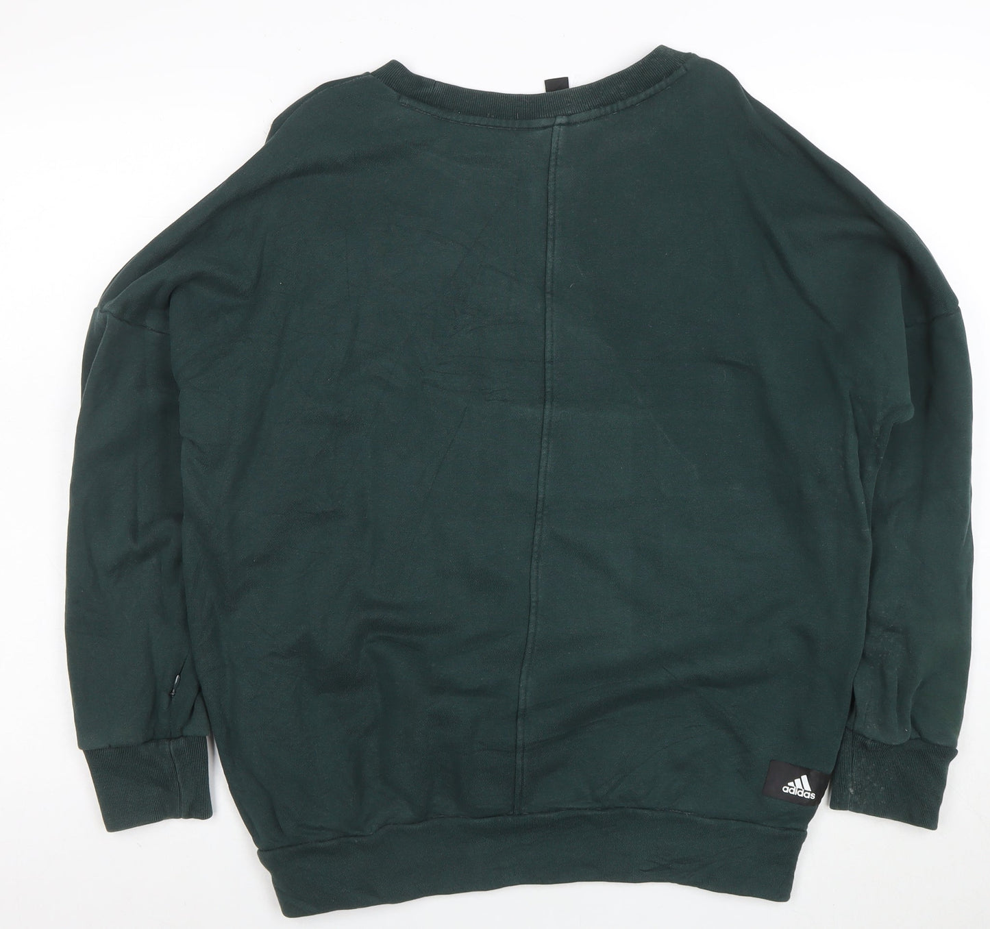 Adidas Womens Green Cotton Pullover Sweatshirt Size L Casual Logo
