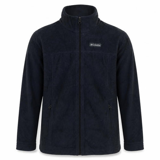 Front view of Columbia boys’ black fleece full zip jacket, size L, warm outdoor layer