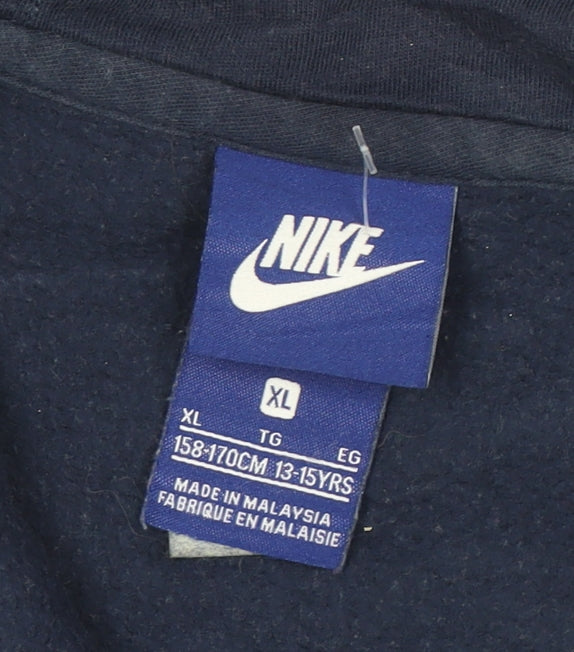 Nike Boys Navy Blue Full Zip Hoodie XL 13-15 Years Cotton Blend