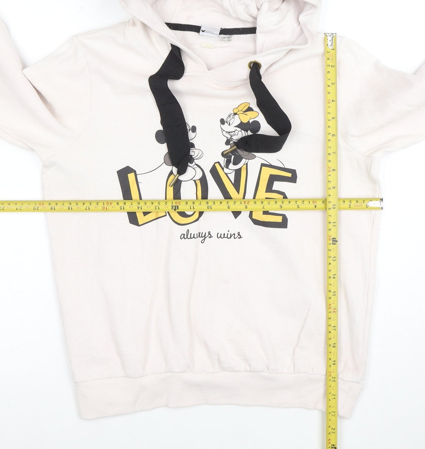 Disney Mickey Mouse Women's Beige Hoodie S Love Always Wins Graphic
