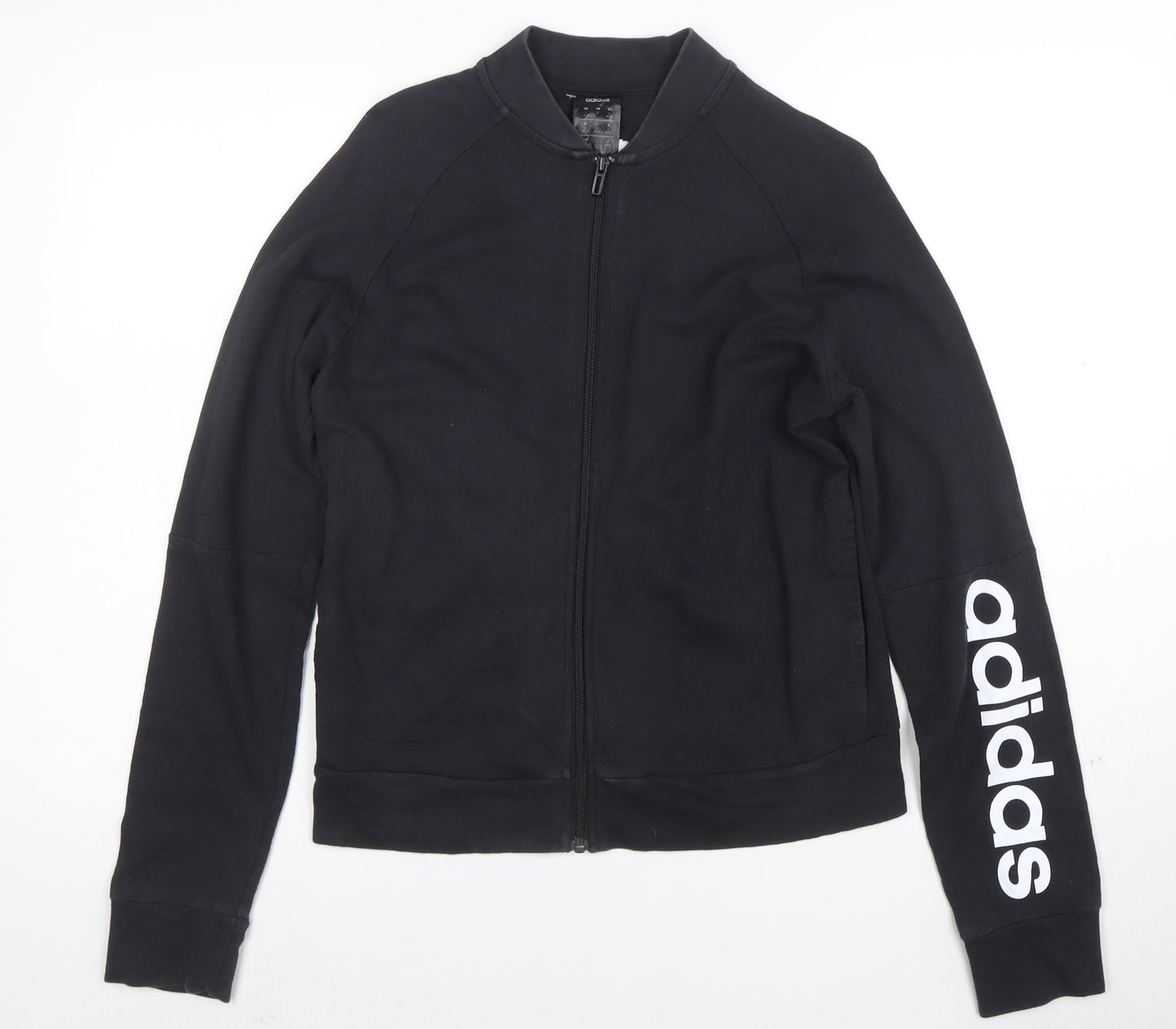 Adidas Women Black Full Zip Sweatshirt Size M Cotton Blend