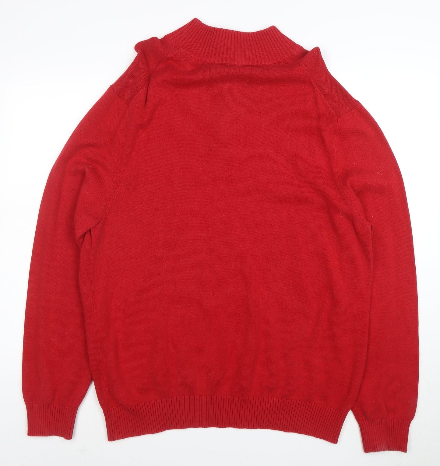 Nautica Men’s Red 1/4 Zip Cotton Jumper XL High Neck Classic Knit