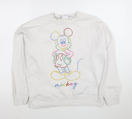 Disney Women White 2XS Pullover Sweatshirt Mickey Mouse Graphic