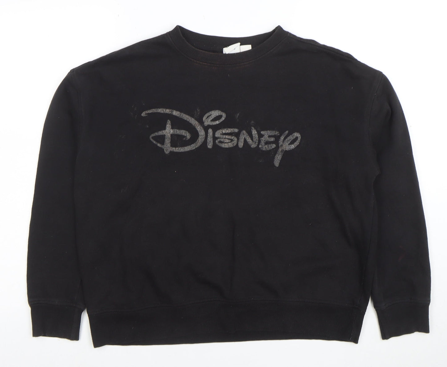 Disney Women Black Small Pullover Sweatshirt Logo Cotton Blend