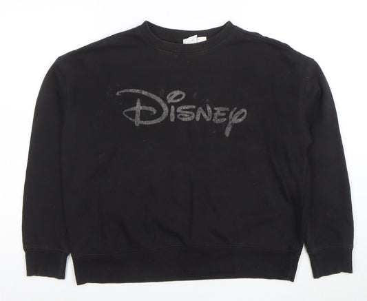 Disney Women Black Small Pullover Sweatshirt Logo Cotton Blend
