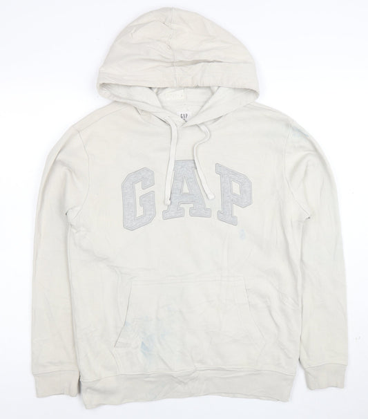 Preloved GAP Mens Beige Pullover Hoodie XS Logo Fleece Cotton Blend - Front