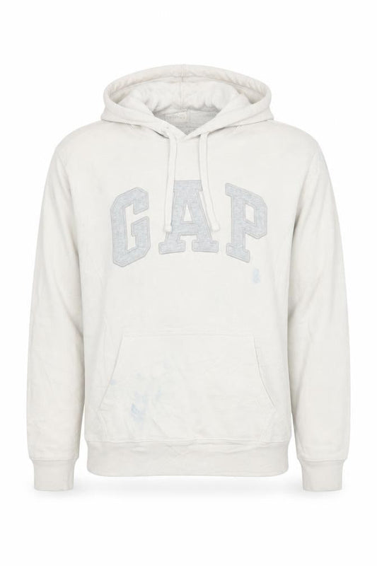 GAP Mens Beige Pullover Hoodie XS Logo Fleece Cotton Blend