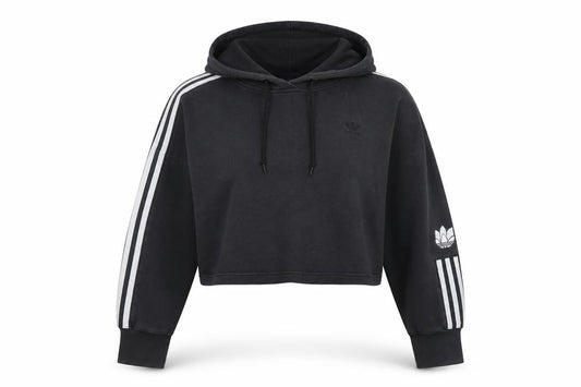 Adidas Womens Black Cropped Hoodie Size 12 Pullover Cotton Casual