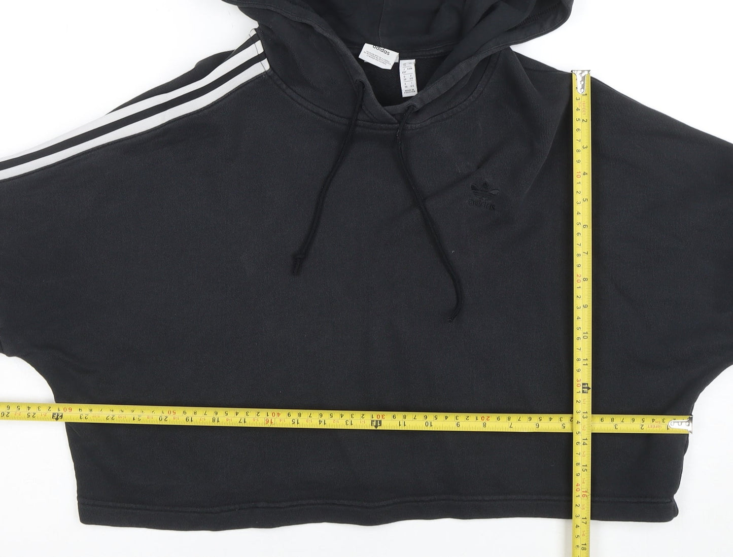 Adidas Womens Black Cropped Hoodie Size 12 Pullover Cotton Casual