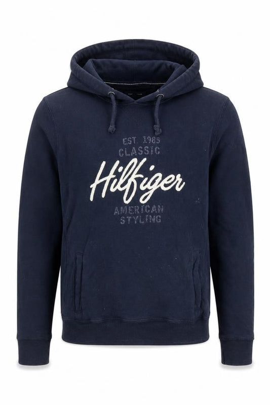 Tommy Hilfiger Men Blue Pullover Hoodie S Embroidered Logo Classic Style