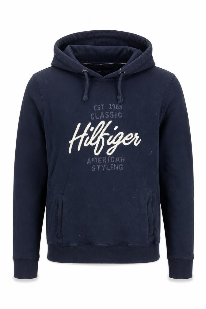 Tommy Hilfiger Men Blue Pullover Hoodie S Embroidered Logo Classic Style