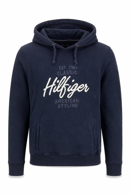 Tommy Hilfiger Men Blue Pullover Hoodie S Embroidered Logo Classic Style