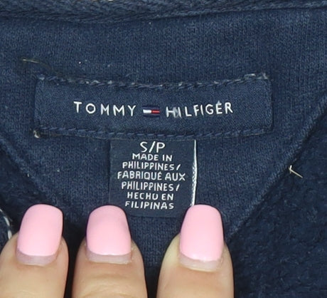 Tommy Hilfiger Men Blue Pullover Hoodie S Embroidered Logo Classic Style