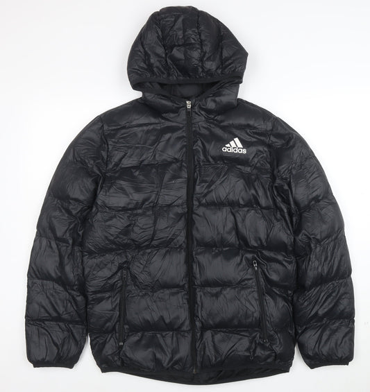 Adidas Boys Black Puffer Jacket 13-14 Years Hooded Winter Coat