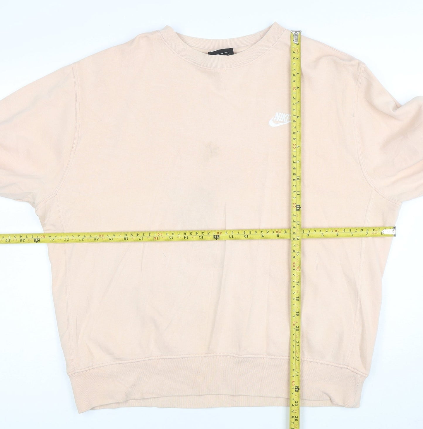 Nike Women Beige Pullover Sweatshirt M Cotton Blend Logo Crew Neck