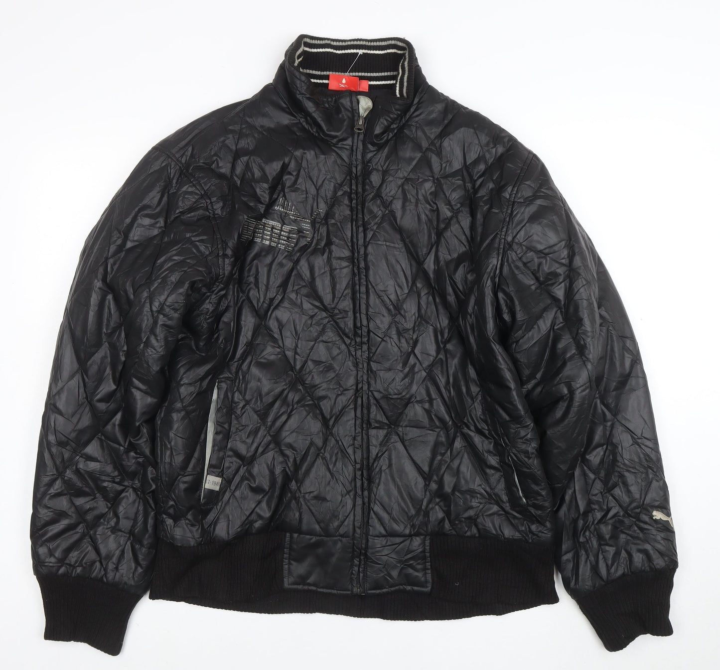 Puma Womens Black Quilted Bomber Jacket Size L Full Zip